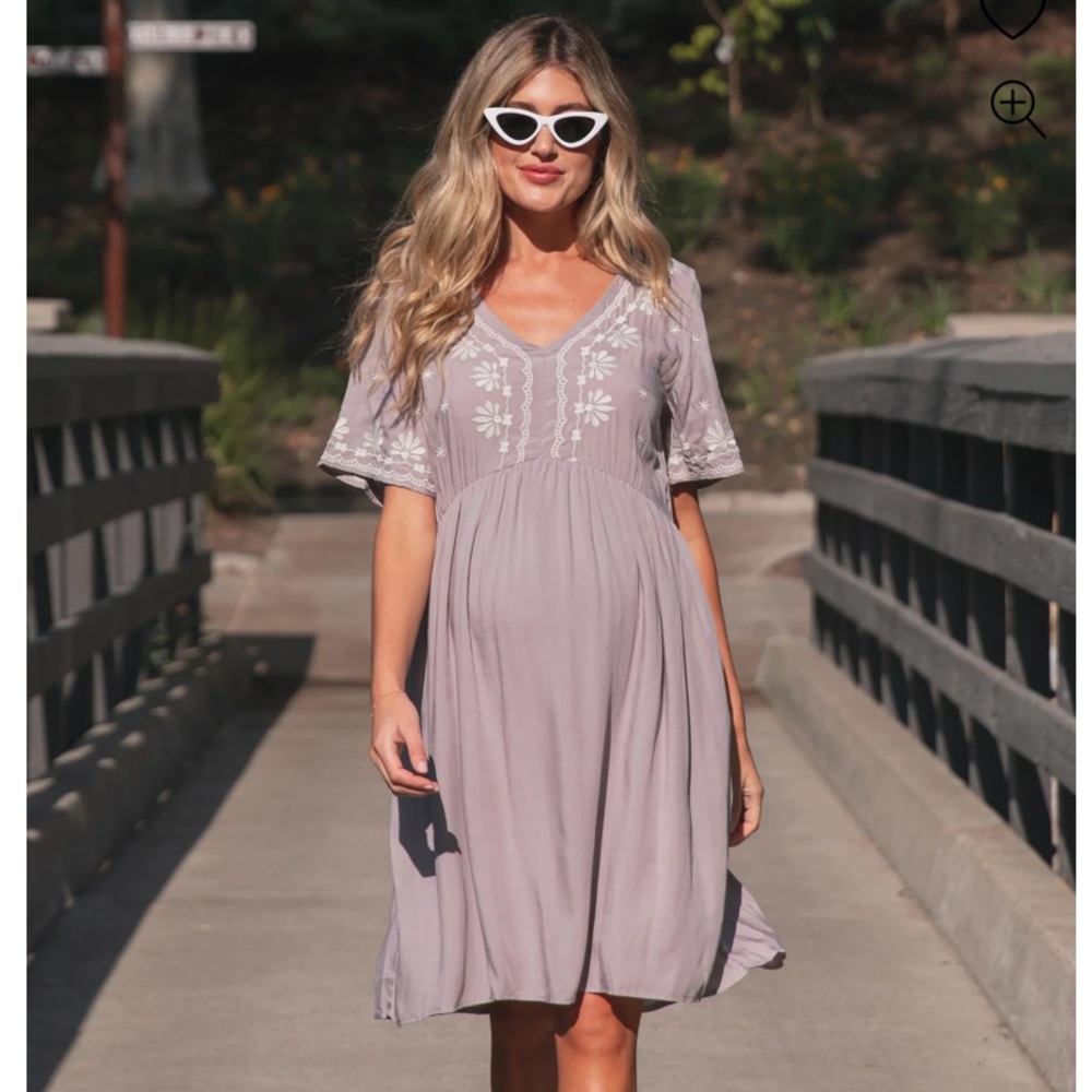 Grey Embroidered Pinkblush Maternity Dress Medium